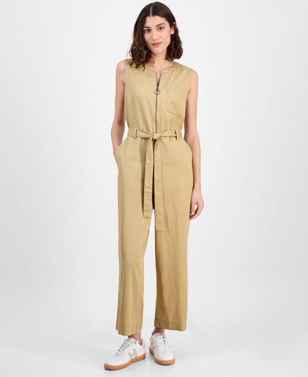 Tommy Hilfiger Women's Sleeveless Belted Jumpsuit Tan Size 16 1995